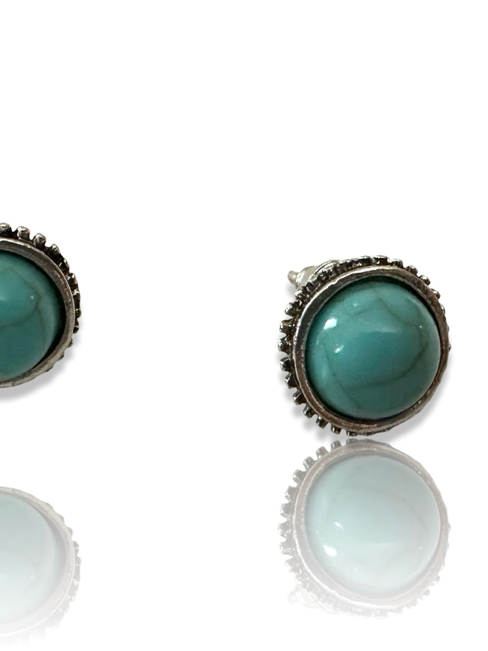 Vintage Turquoise & Silver Stud Earrings - Women Jewelry